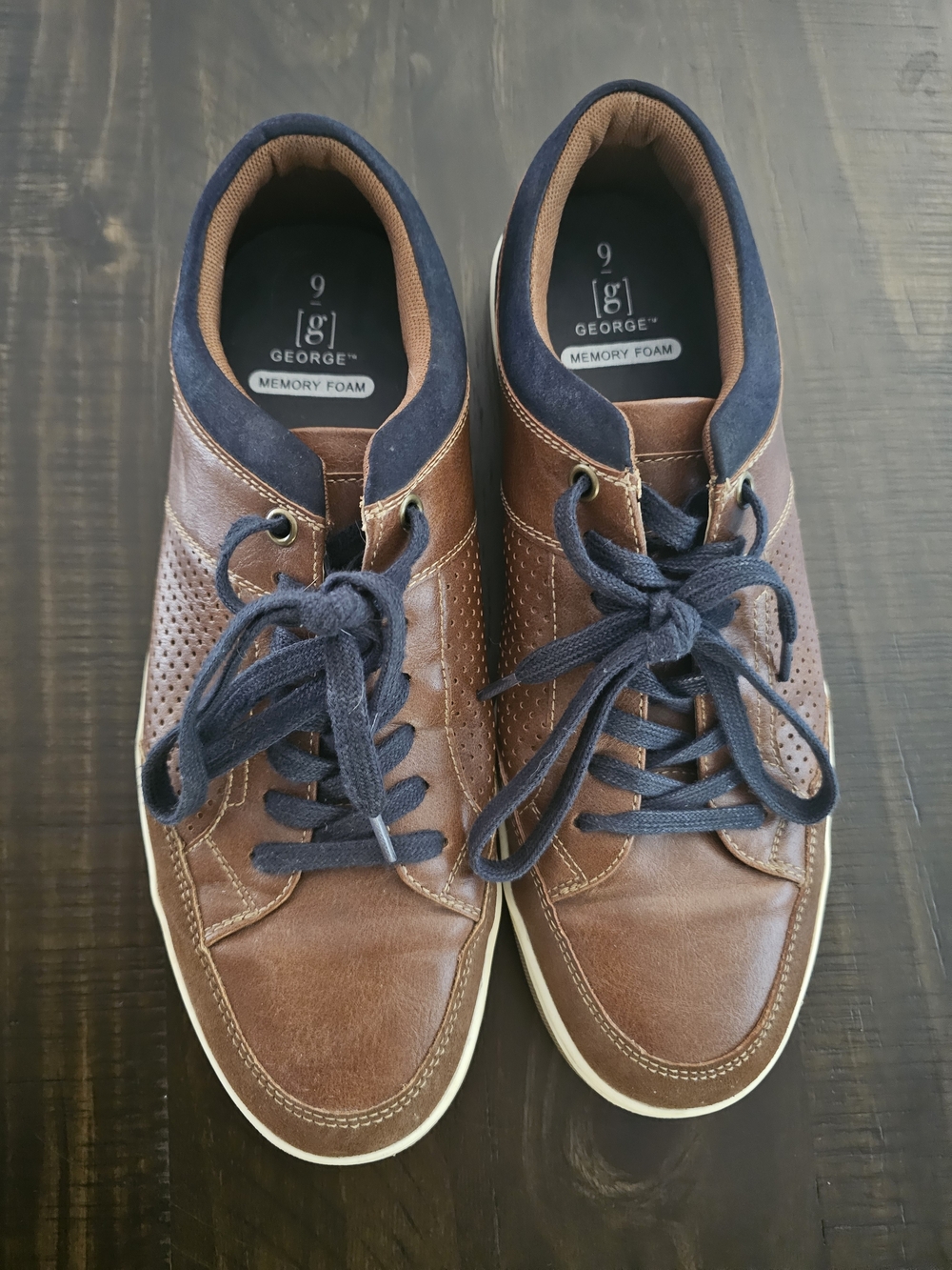 George Men's Brown Casual Lace-Up Sneakers with Navy Accents